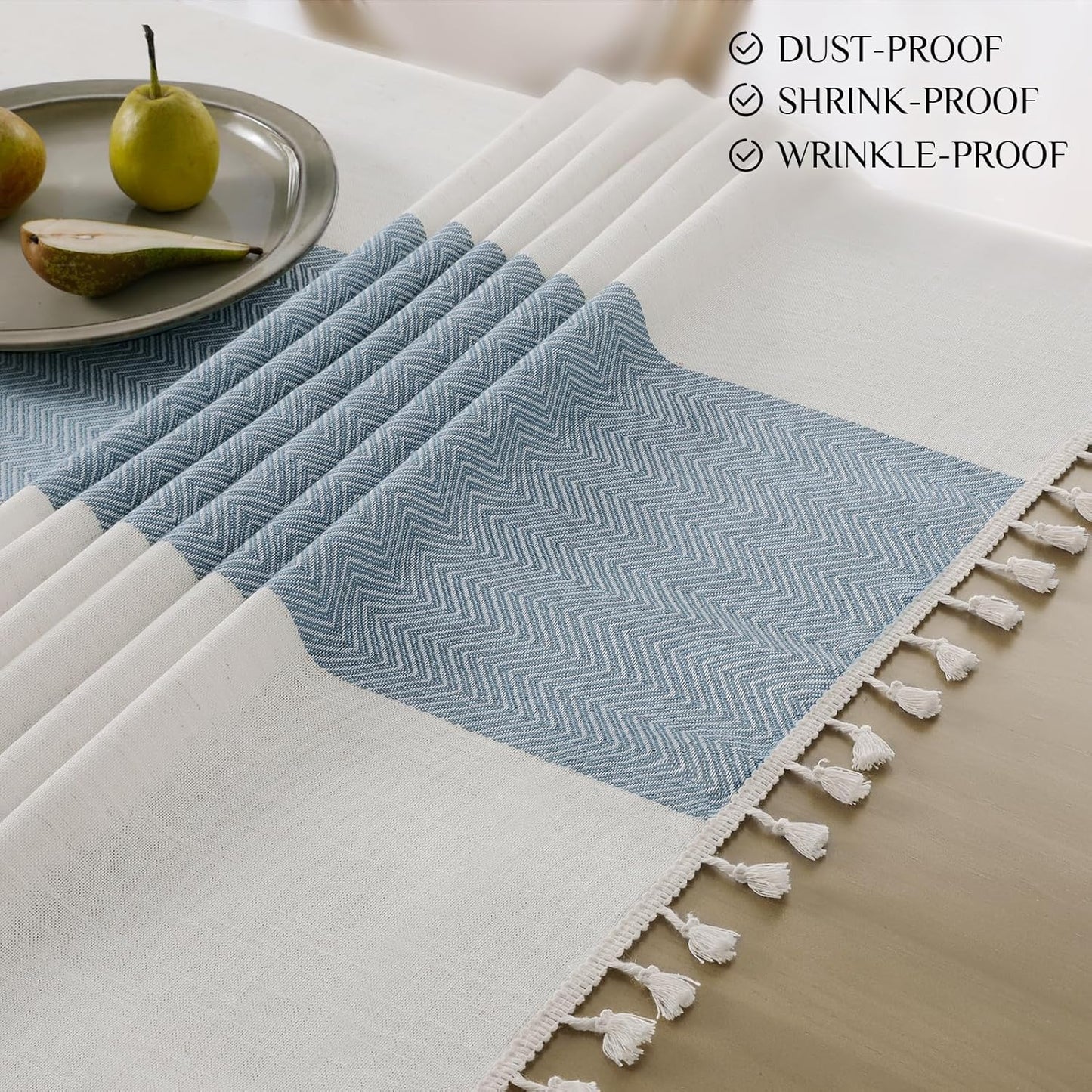 Softalker Outdoor Tablecloth Rectangle, Waterproof Linen Cotton Farmhouse Table Cloths with Tassel, Heavy Weight Wrinkle Free Boho Table Cover for Picnic Camping Dining - 55 x 70 Inch, Coffee Lines