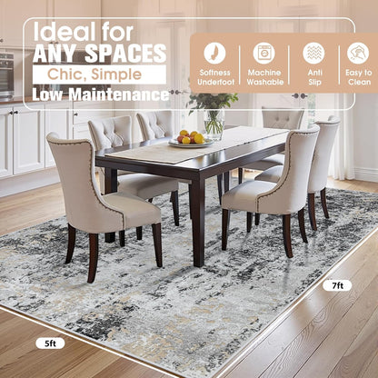 8x10 Area Rugs for Living Room Rug Washable: Abstract Large Rug for Dining Room Bedroom Carpet Non Slip 8 by 10 Indoor Modern Nursery Home Office Blue Grey