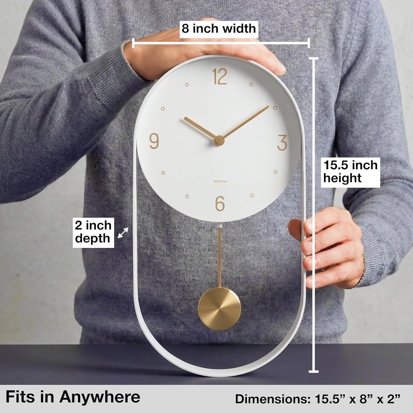 Driini Modern Pendulum Wall Clock - Black and Gold Decorative Wall Clock with Pendulum - Modern Minimalist Metal Wall Clock for Living Room Décor - Silent Battery Operated Wall Clock