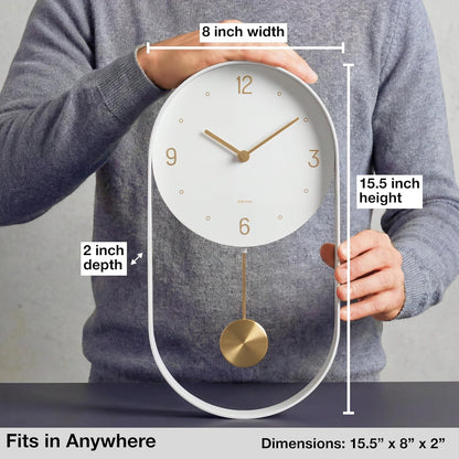 Driini Modern Pendulum Wall Clock - Black and Gold Decorative Wall Clock with Pendulum - Modern Minimalist Metal Wall Clock for Living Room Décor - Silent Battery Operated Wall Clock