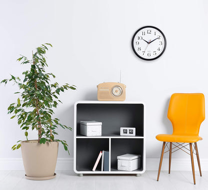 Bernhard Products Black Wall Clock Silent Non Ticking 10 Inch Quality Quartz Battery Operated Round Easy to Read Home/Office/Kitchen/Classroom/School Clock Sweep Movement