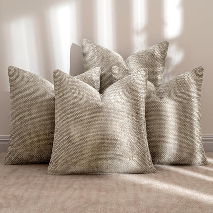 MIULEE Pack of 4 Couch Throw Pillow Covers 18x18 Inch Neutral Soft Decorative Chenille Pillow Covers Farmhouse Boho Cushion Covers for Mid Century Modern Spring Home Decor Sofa Bedroom Living Room
