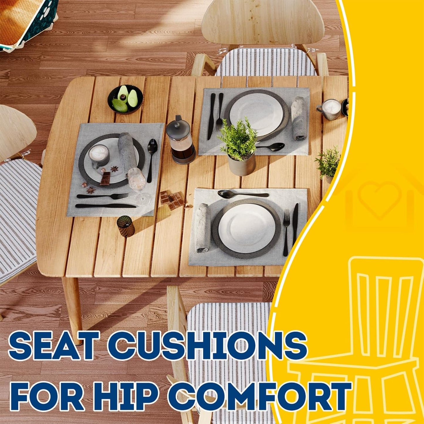AAAAAcessories D-Shaped Chair Cushions, 2" Thick Dining Chair Pads with Ties and Removable, Machine-Washable Cover, 17" x 16", Set of 4, Oatmeal Beige - Colors B
