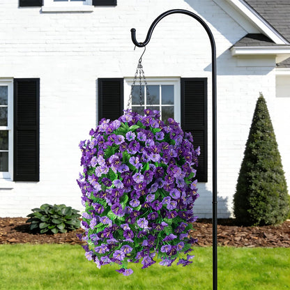 INXUGAO Artificial Flowers with Hanging Basket, Outdoor Faux Plants Silk Morning Glory Vines, Fake Green Arrangement for Garden Patio Spring Summer Decor(4pcs,Darkorchid)