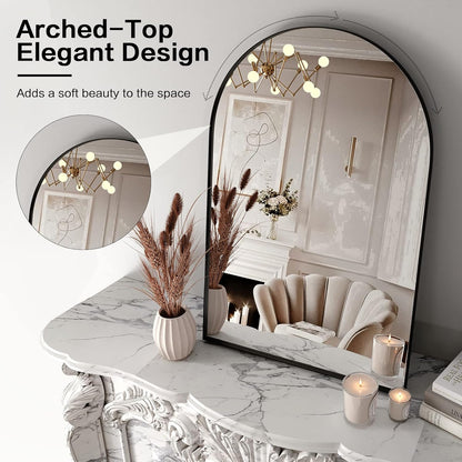 Brightify Arched Mirror, Arched Wall Mirror, 24 x 32 Inch Silver Arch Mirror, Metal Frame Silver Bathroom Mirror, Arched Top Bathroom Vanity Mirror for Living Room Bedroom Mantel Entryway Hallways