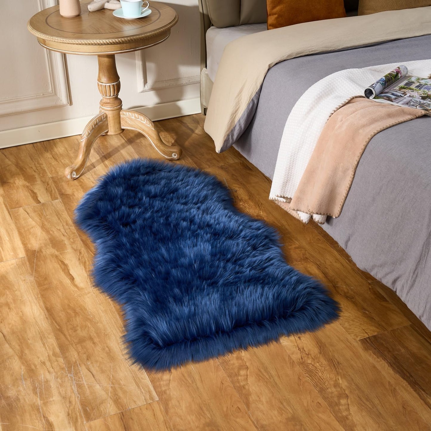 EasyJoy Ultra Soft Fluffy/Fuzzy Shaggy Area Rug Faux Fur Chair Cover Seat Pad for Bedroom Floor Sofa Living Room (2 x 6 ft Sheepskin, Beige)