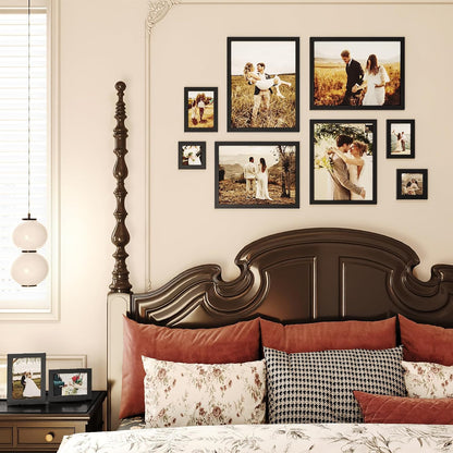 Egofine Picture Frame Set 12 Pack, Picture Frames Collage Wall Decor with Two 11x14, Two 8x10, Four 5x7, Four 4x6 for Wall and Tabletop, Made of Solid Wood, Covered by Plexiglass, Natural Wood