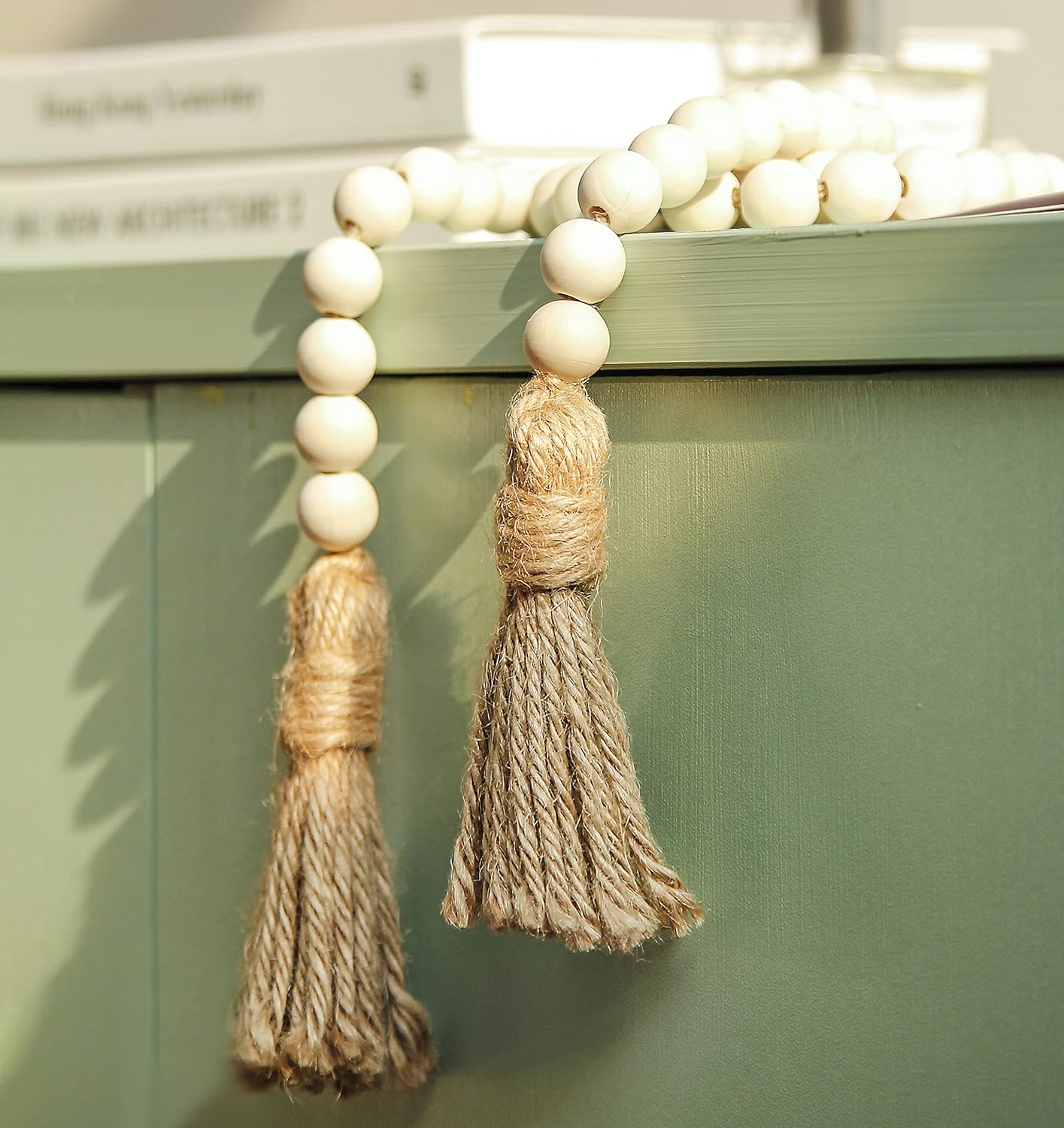 Meplait 39in Wood Bead Garland Farmhouse with Tassels,Versatile Prayer Beads Boho Chic Wall Hanging Home Decor (Black)