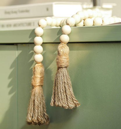 Meplait 39in Wood Bead Garland Farmhouse with Tassels,Versatile Prayer Beads Boho Chic Wall Hanging Home Decor (Black)