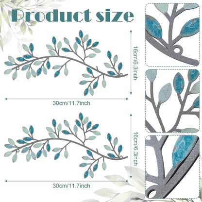 Hotop 2 Pieces Metal Tree Leaf Wall Decor Vine Olive Branch Leaf Wall Art Wrought Iron Scroll Sculptures Above the Bed, Living Room, Outdoor Decoration (Classic Style,Black)
