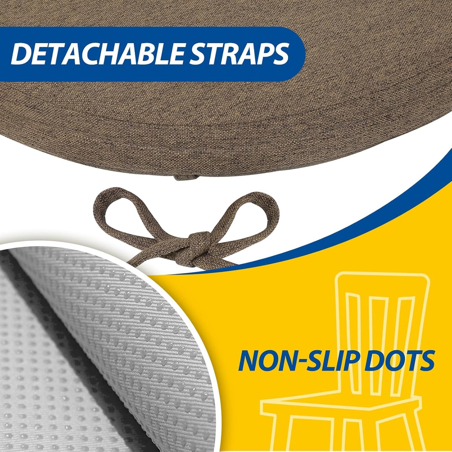 AAAAAcessories D-Shaped Chair Cushions, 2" Thick Dining Chair Pads with Ties and Removable, Machine-Washable Cover, 17" x 16", Set of 4, Oatmeal Beige - Colors B
