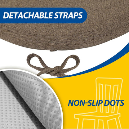 AAAAAcessories D-Shaped Chair Cushions, 2" Thick Dining Chair Pads with Ties and Removable, Machine-Washable Cover, 17" x 16", Set of 4, Oatmeal Beige - Colors B