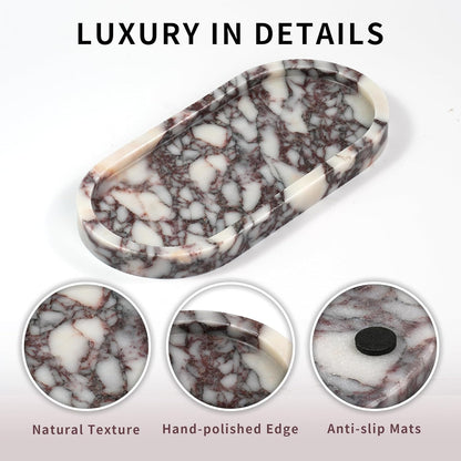 Marble Perfume Tray with Legs - Oval Decorative Stone Pedestal for Bathroom Vanity Coffee Table Kitchen Countertop, Footed Jewelry Candle Organizers Catchall Plate Riser with Scalloped Feet