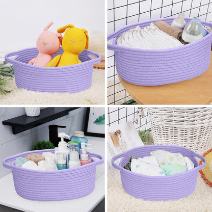 ABenkle Small Basket with Handles, Boho Decorative Rope Woven Dog Cat Toy Storage Bin Shelf Storage Organizer, Easter Christmas Gift Basket, 12"x8"x5", White
