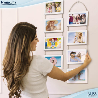 Icona Bay - 4x6 Wall Hanging Picture Frames Collage with 8 Openings - Distressed White, 2 Pack - Casual Style Engineered Wood Frames - Wall Mount Only - Bliss Collection