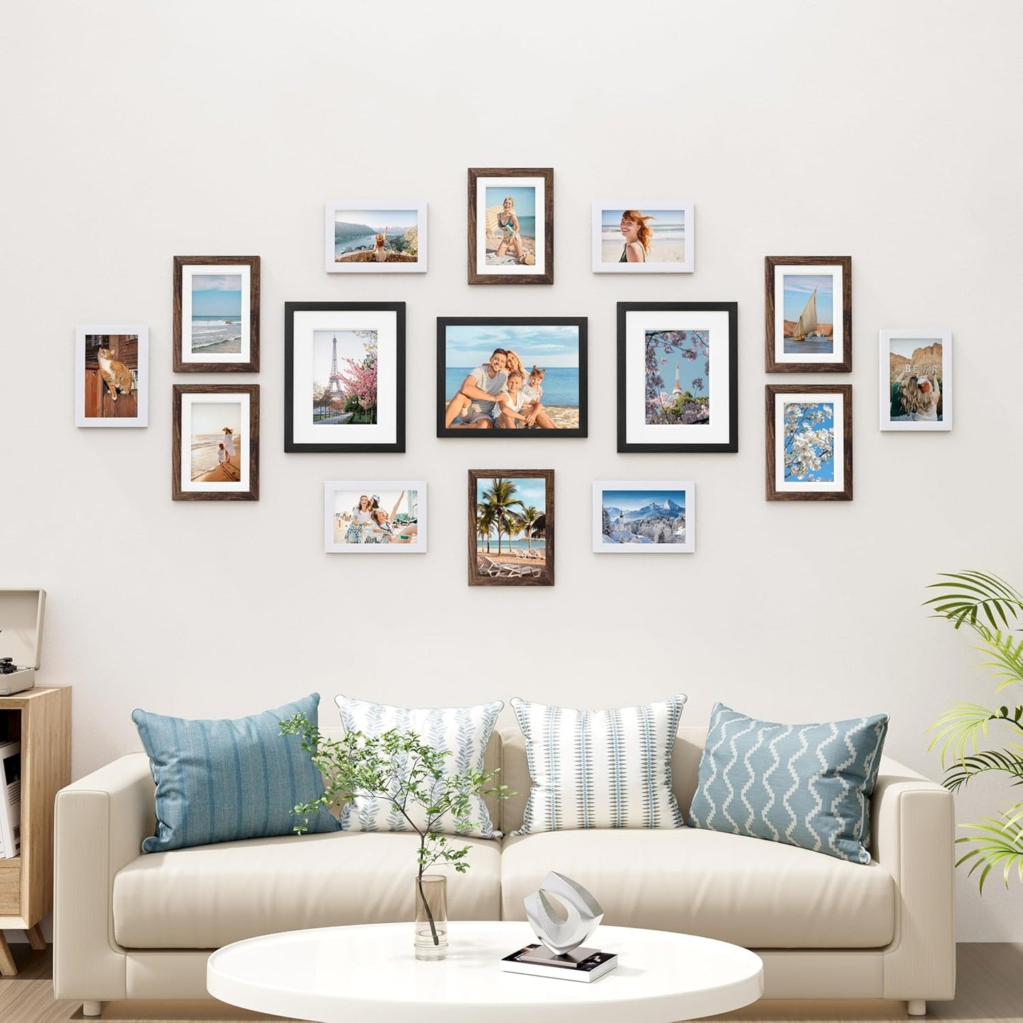 Vittanly 15 Pack Picture Frames Collage Wall Decor for Mounting or Tabletop Display, Gallery Frame Set for Family, Multi Sizes Including 3pcs 8x10, 6pcs 5x7, 6pcs 4x6, Black