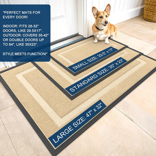 OLANLY Front Door Mat Indoor Outdoor Entrance, Waterproof All-Season, All-Weather Doormat, Sturdy Natural Rubber, Fade Resistant, Low Profile, Easy Clean Patio Porch Entryway Mat, 29.5x17, Black - Colors B