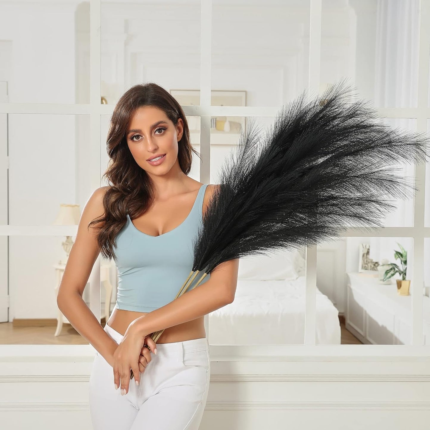 PERFNIQUE Faux Pampas Grass, 9PCS Pompas, Large Pompas Grass, 38'' Tall Pampas Grass for Floor Vase, Pampas Grass Decor Tall for Vase Fillers, Boho Rustic Farmhouse Home Decor(Natural Beige)