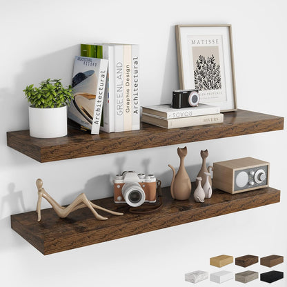 RICHFOCUS 72Inch Floating Shelves for Wall 2 Pack Shelves for Bedroom|Kitchen|Bathroom Wall Mounted Rustic Wood Floating Shelf with Invisible Brackets for Books|Storage|Decor, Rustic Brown