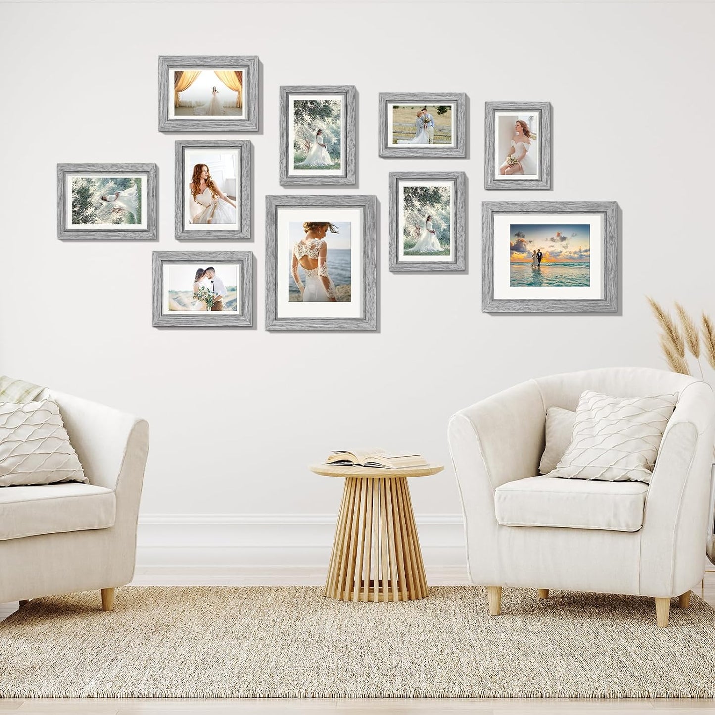 Povrgive Picture Frames, Made of Real Glass and Wooden Frame, Gallery Photo Frames Set of 10 for Collage Wall Decor, Multi Sizes Including 8x10, 5x7, 4x6 for Mounting or Tabletop Display, Wood
