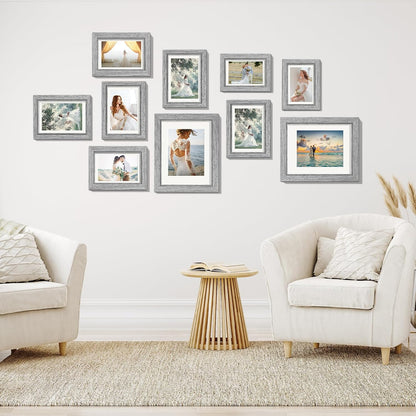 Povrgive Picture Frames, Made of Real Glass and Wooden Frame, Gallery Photo Frames Set of 10 for Collage Wall Decor, Multi Sizes Including 8x10, 5x7, 4x6 for Mounting or Tabletop Display, Wood