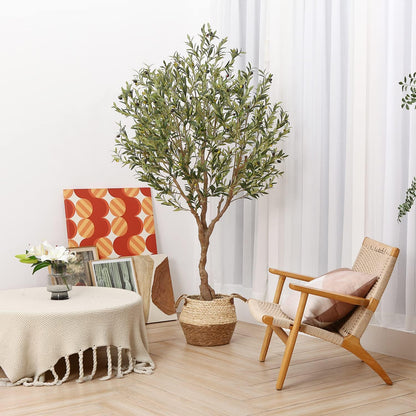 LOMANTO Olive Trees Artificial Indoor, 7Ft Artificial Olive Plants, Tall Faux Olive Tree, Fake Topiary Silk Tree in Pot with Olive Branch & Fruit, Home Office Modern Decor Gift for Housewarming 1Pack