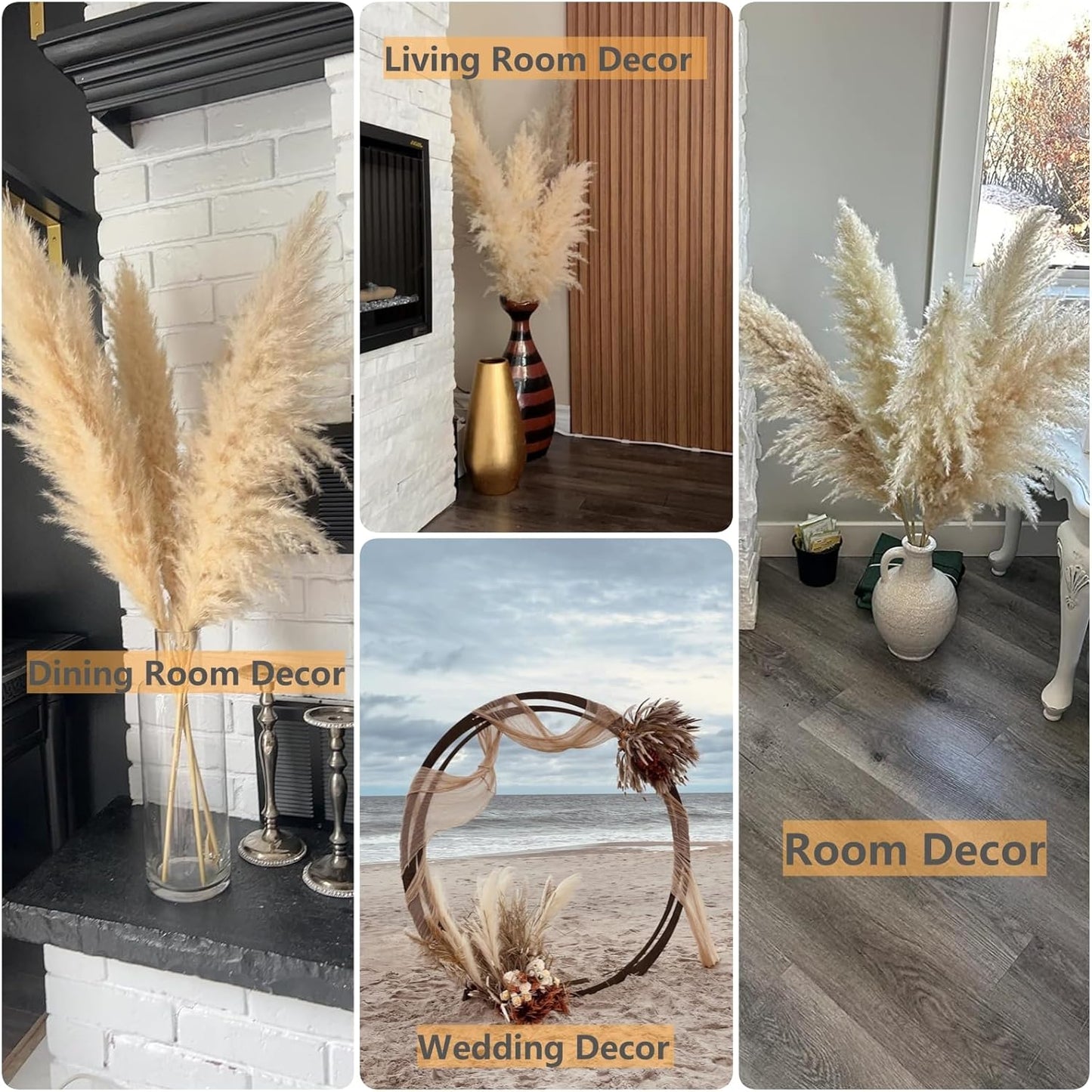 65PCS Pampas Grass Decor, Including pompas Floral, Reed Dried Grass and Bunny Tails Dried Flowers, Natural Dried Pampas Grass Bouquet for Boho Decor Wedding, Home Decoration