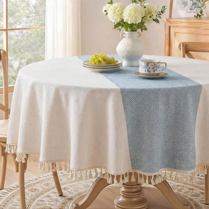 Softalker Outdoor Tablecloth Rectangle, Waterproof Linen Cotton Farmhouse Table Cloths with Tassel, Heavy Weight Wrinkle Free Boho Table Cover for Picnic Camping Dining - 55 x 70 Inch, Coffee Lines