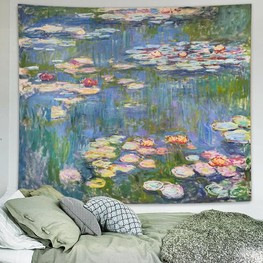 Avinyl Monet Waterlily Wall Tapestry, Green Floral Plant Art Poster for Bedroom Girls Boys, Small Nature Flower Pond Wall Hanging, Watercolor Tapestries for Living Room Dorm Decor 39in X 51in