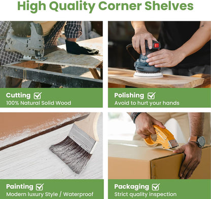 NATURE'S SOURCE Floating Corner Shelves with Invisible Brackets Set of 3, Corner Shelves Wall Mounted, for Home Bedroom Bathroom Kitchen Living Room Office- 16.1" x 11.5" (Pure White)