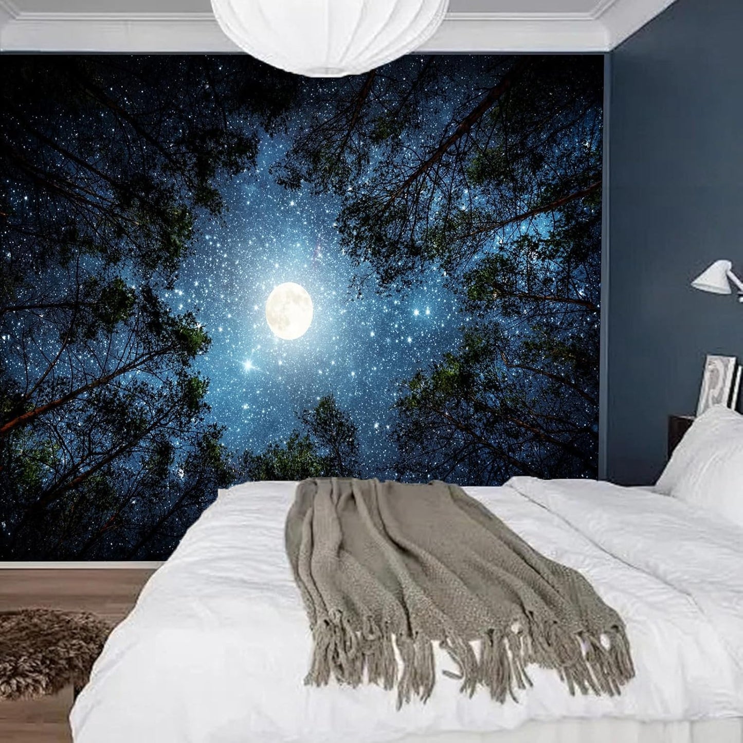 Apdidl Forest Galaxy Starry Tapestry for Bedroom Ceiling, Blue Space Night Starry Sky Moon Stars Tapestry Aesthetic, Tree Forest Milky Way Backdrop Wall Hanging for Dorm Living Room Decor (51" X 60")