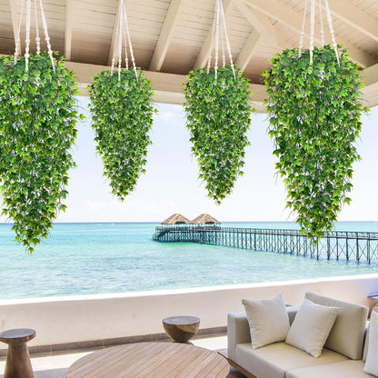 Waipfaru 4Pcs Fake Hanging Plants 2.7ft Fake Plants Eucalyptus Leaves UV Resistant Fake Vines Ivy Artificial Plants Outdoor Faux Plants Indoor Bedroom Living Room Boho Wall Porch Shelf Decor