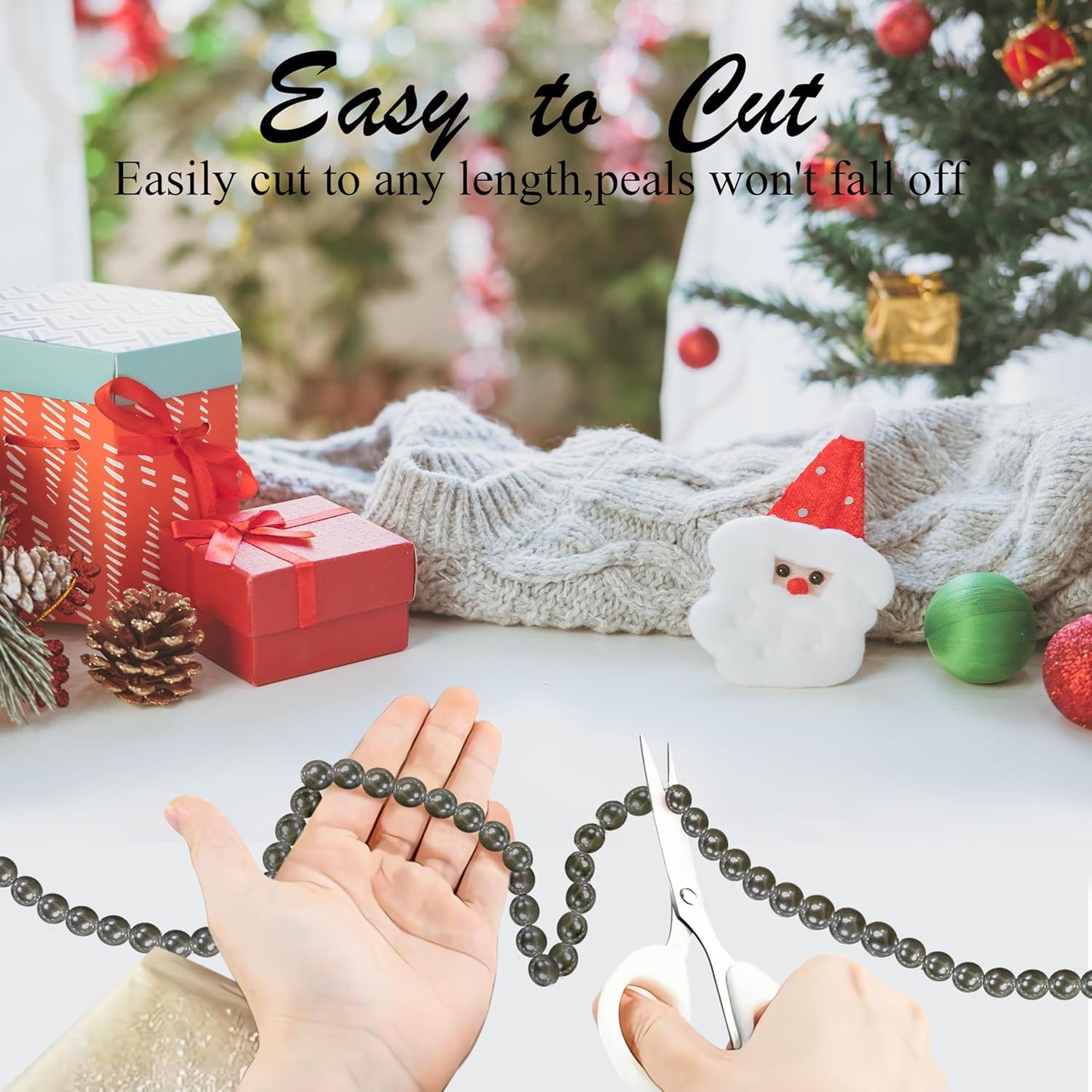 Craft String Pearls 10MM Beads Garland, 14 Yards Christmas Garland Faux Pearl Beads String Roll Bulk for DIY Craft, Wedding, Party, Christmas Tree Decoration