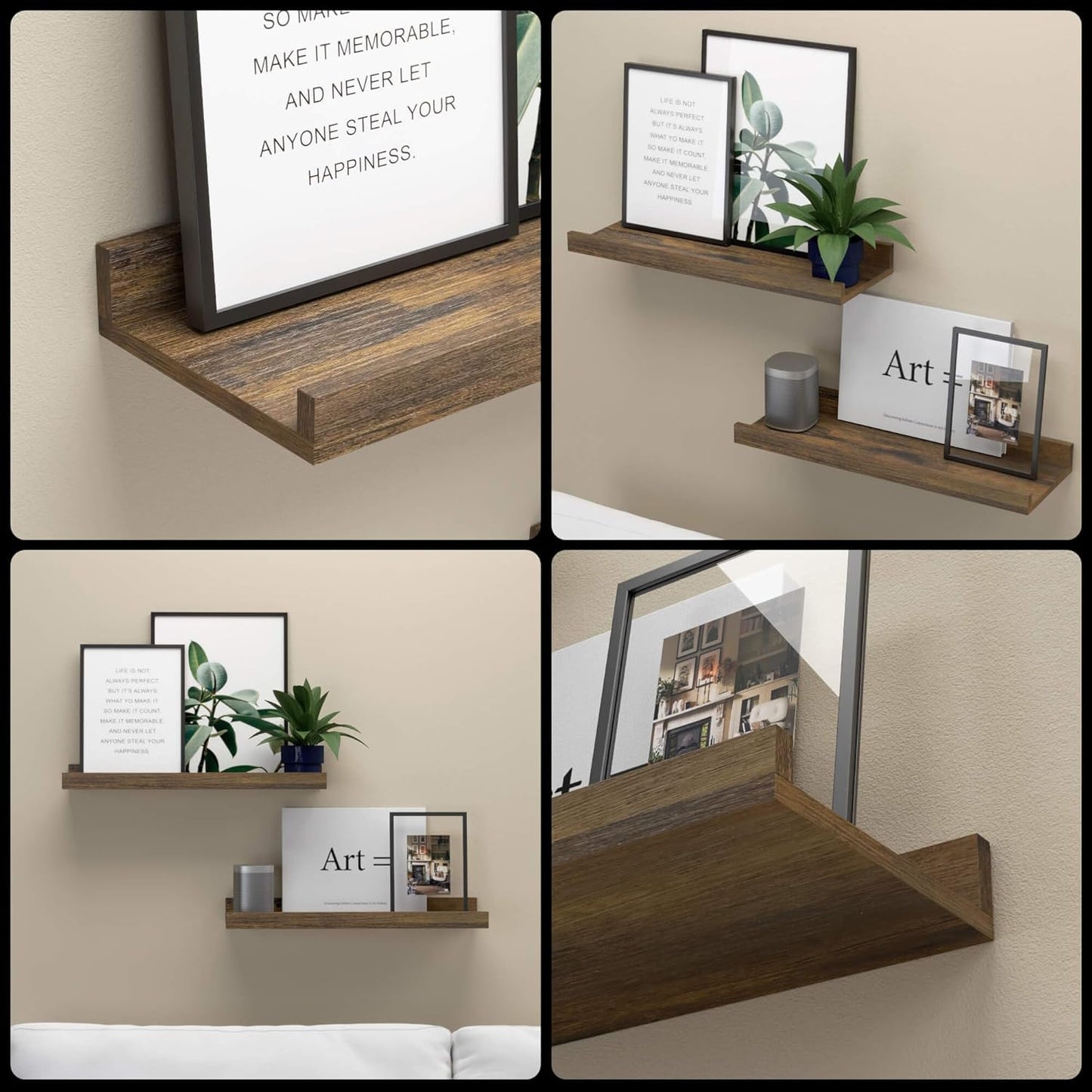 Boswillon Floating Shelves Wall Mounted Set of 2, Modern Black Wall Shelves for Storage with Lip, Display Picture Ledge Shelf for Wall Decor Bedroom Living Room Bathroom Kitchen