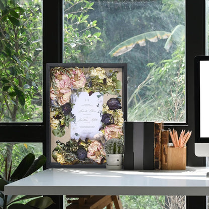 GraduationMall 13x16 Wood Shadow Box Frame Glass Door Display Case with Linen Back and 6 Stick Pins,1.5 inches Interior Depth,Ideal for Memorabilia Pictures Flowers Medals Tickets Rustic White