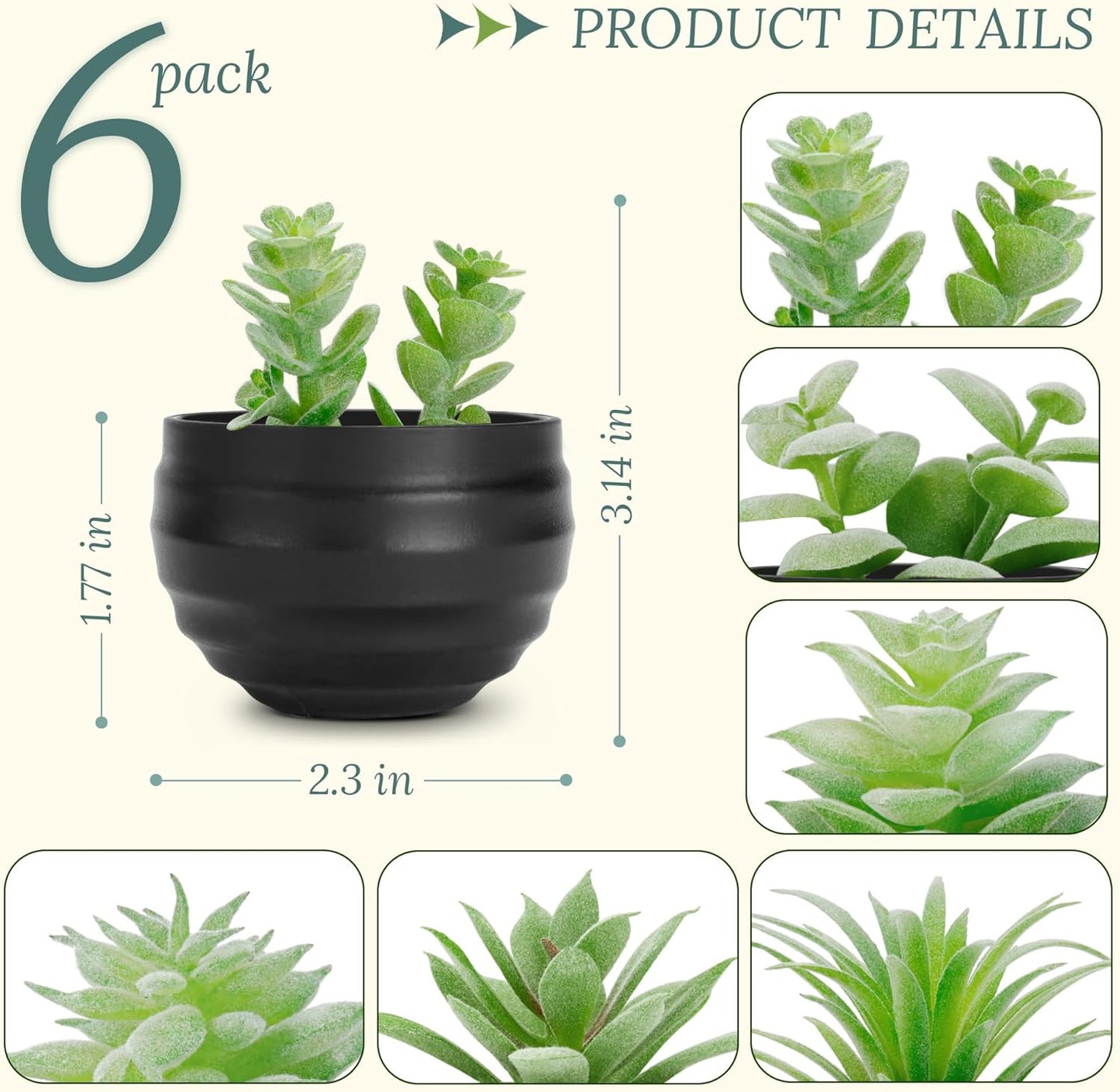 Der Rose Set of 6 Succulents Plants Artificial in Pots Small Fake Plants for Bedroom Aesthetic Living Room Shelf Bathroom Decor Office Desk Accessories
