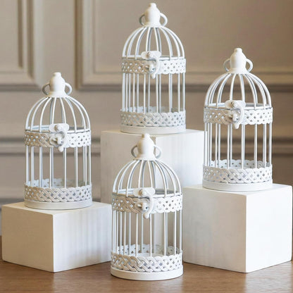 Vela Lanterns Bird Cage Decor Candle Holder Lantern Decorative Wedding Table Centerpiece Decorations, White, Small, Set of 4