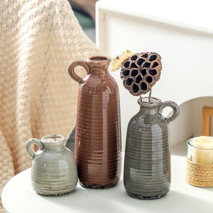 Ceramic Vase Set of 3 | Neutral Vase Home Decor with Handle | Pottery Modern Farmhouse Vases Pampas Grass Flower Vases for Home Decor Table Living Room Centerpieces Mantel Decor - Multicolor