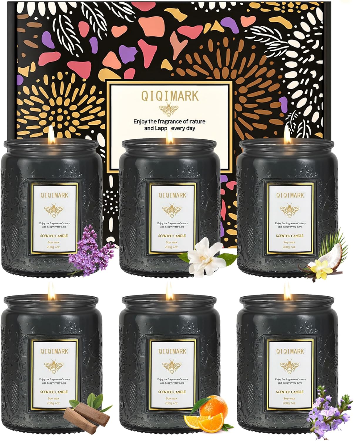 Mother’s Day Candles Gift Set for Mom, Natural Soy Wax Scented Jar Candles 6-Pack, Aromatherapy Candles for Home, 42oz 300 Hours Long Lasting, Gifts for Women