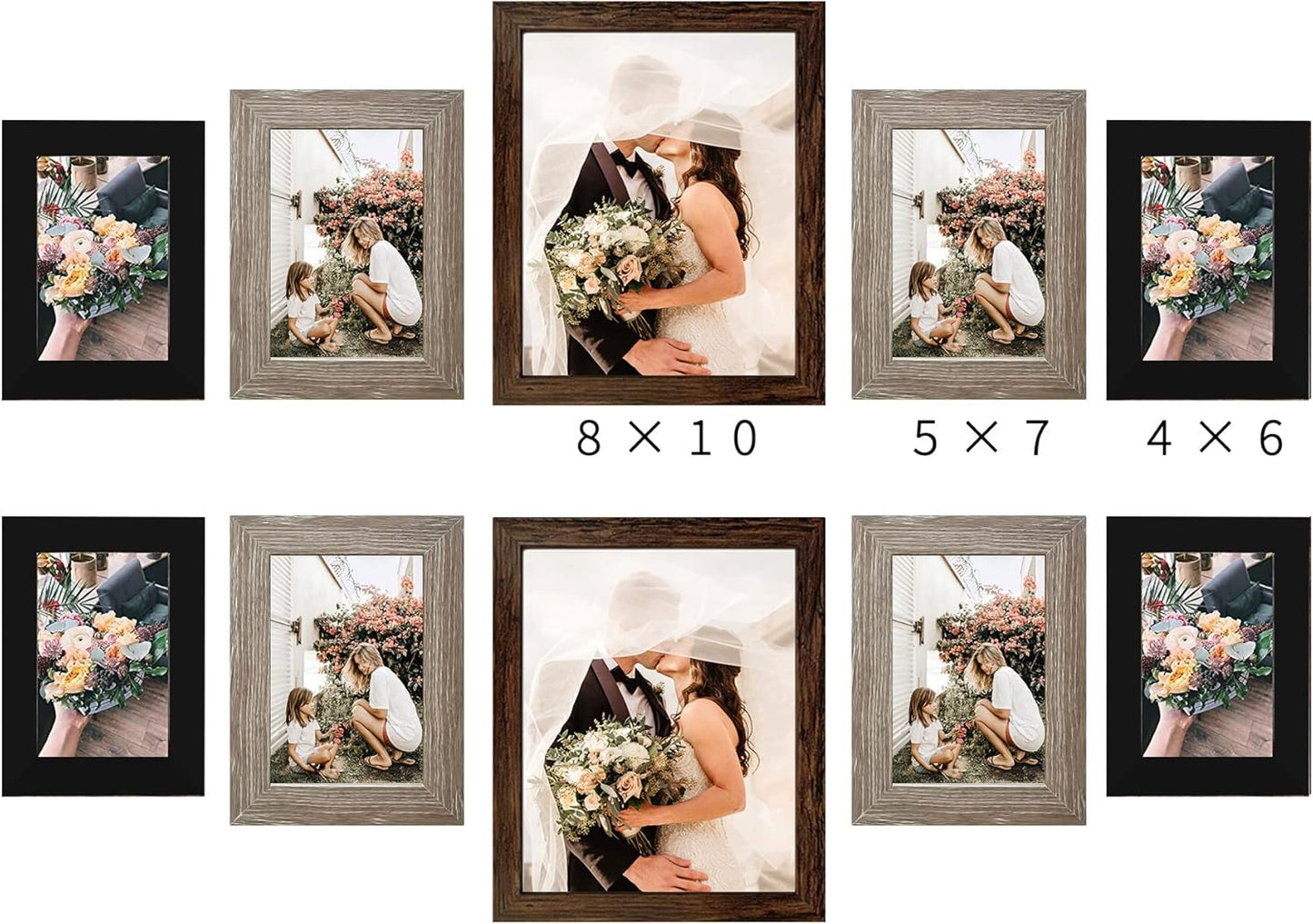 LUCKYLIFE Picture Frames Collage Wall Decor 10-Pack, Gallery Wall Frame Set with 8x10 5x7 4x6 Frames in 3 Different Finishes