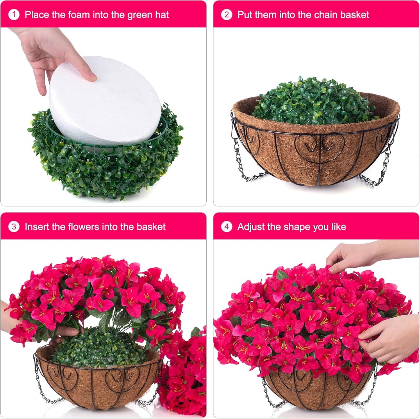 Artificial Hanging Flowers Faux Plants Basket for Outdoors Spring Summer Decor, Fake Silk Bougainvillea in Planter Outdoor Look Real UV Resistant Faux Flower for Outside Porch Patio Garden Home, White