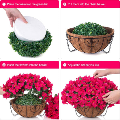Artificial Hanging Flowers Faux Plants Basket for Outdoors Spring Summer Decor, Fake Silk Bougainvillea in Planter Outdoor Look Real UV Resistant Faux Flower for Outside Porch Patio Garden Home, White