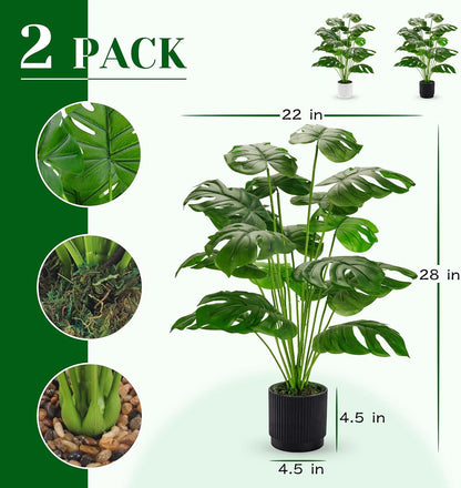 Der Rose 28" Fake Plants Large Artificial Monstera Faux Potted Plants Indoor Tall for Outdoor Living Room House Floor Front Porch Tree Decor