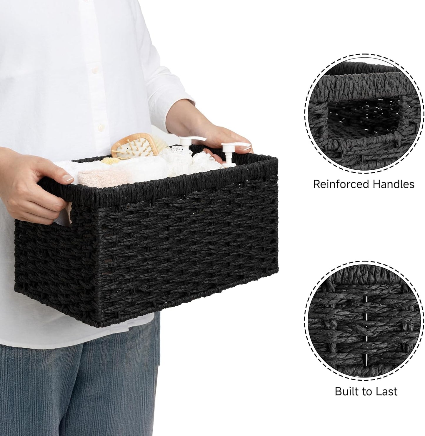 StorageWorks Wicker Basket, Baskets for Organizing, Storage Basket with Built-in Handles, Water Hyacinth Shelves (Medium 2-Pack, Natural Hyacinth)