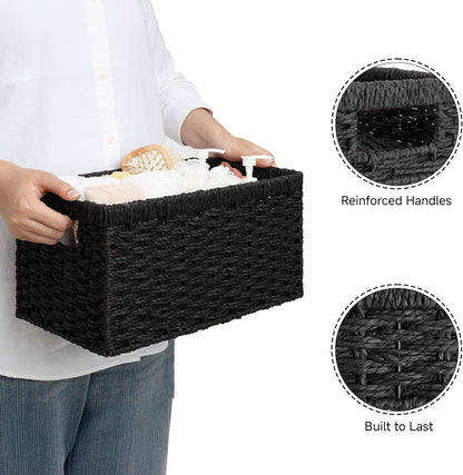 StorageWorks Wicker Basket, Baskets for Organizing, Storage Basket with Built-in Handles, Water Hyacinth Shelves (Medium 2-Pack, Natural Hyacinth)