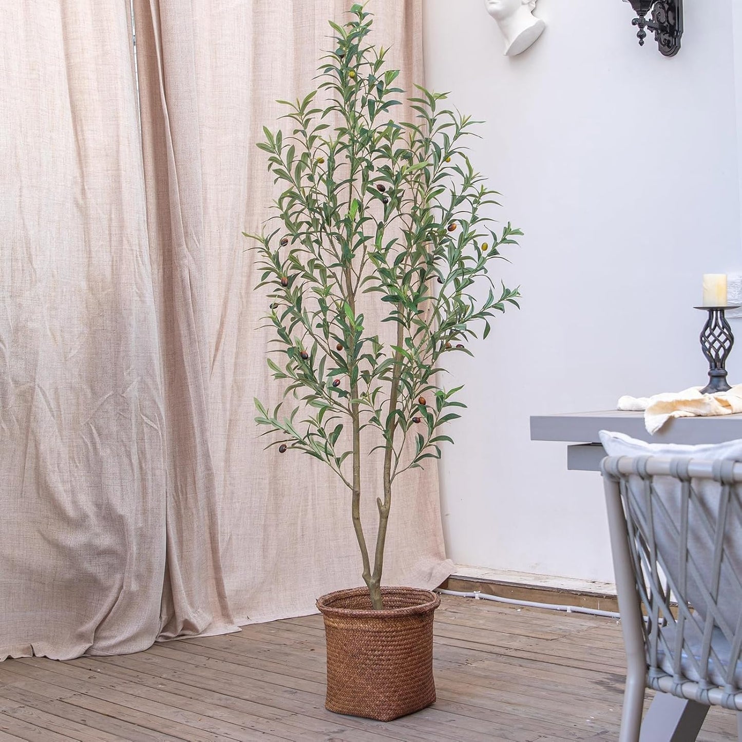 Artificial Olive Tree 6FT Tall Faux Olive Tree Artificial Indoor with Natural Wood Trunk and Lifelike Fruits Realistic Black Potted Interior for Home Office Living Room Decor
