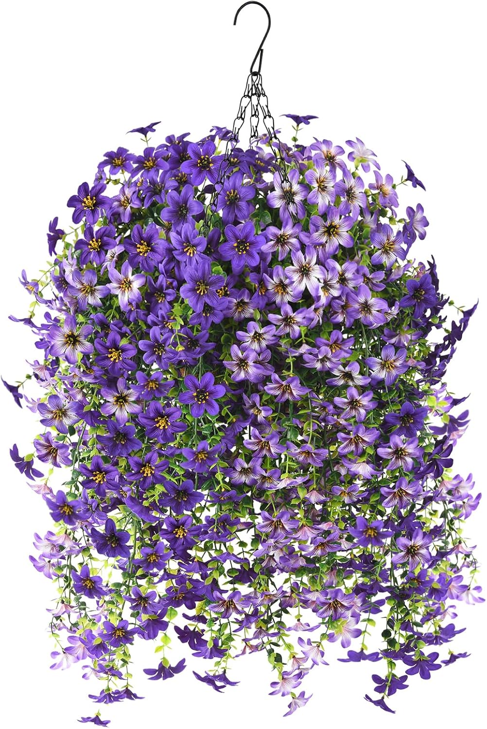 INQCMY Artificial Fake Hanging Plants Flowers Basket for Spring Summer Outdoor Outside Porch Decoration,UV Resistant Faux Silk Violet in Planter for Home Patio Balcony Garden Yard Decor(Red)