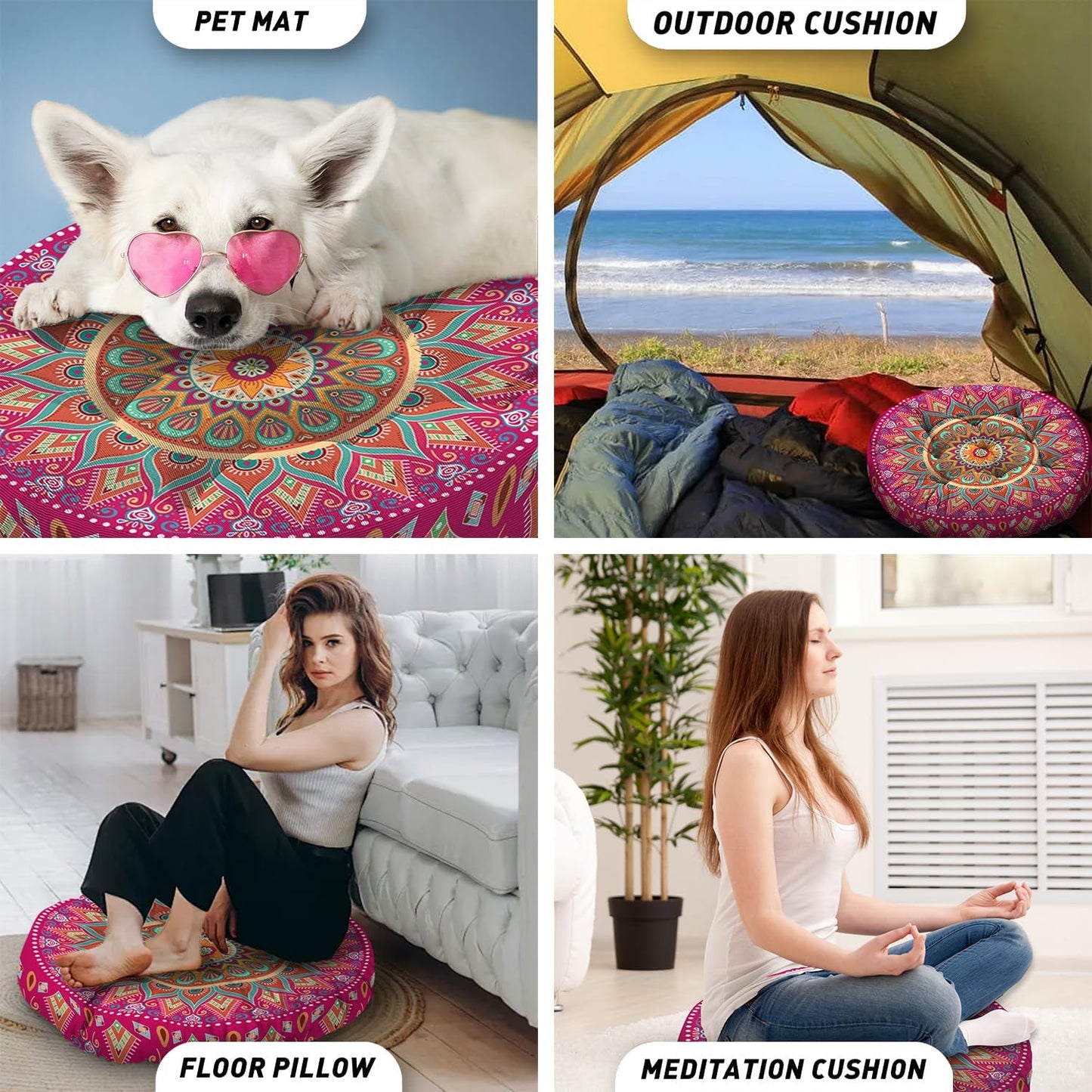 Mandala Meditation Cushion, Boho Meditation Mat, Meditation Pillows for Sitting on Floor, Cushions for Sitting in Home and Outdoor, Square Floor Pillow Cushion Seating for Yoga Accessories 22'' X 22''