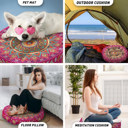 Mandala Meditation Cushion, Boho Meditation Mat, Meditation Pillows for Sitting on Floor, Cushions for Sitting in Home and Outdoor, Square Floor Pillow Cushion Seating for Yoga Accessories 22'' X 22''