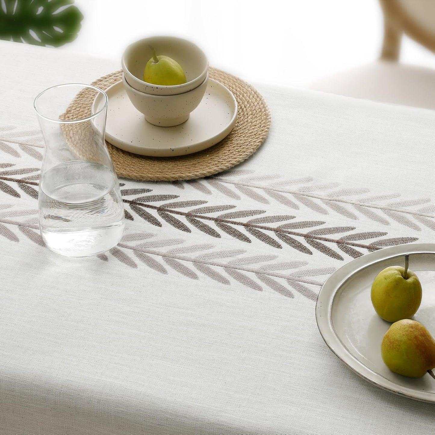 Softalker Outdoor Tablecloth Rectangle, Waterproof Linen Cotton Farmhouse Table Cloths with Tassel, Heavy Weight Wrinkle Free Boho Table Cover for Picnic Camping Dining - 55 x 70 Inch, Coffee Lines
